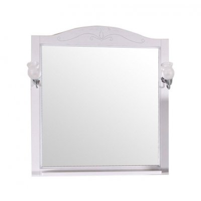 Зеркало ASB-Woodline Салерно 80 со светильниками, белое, патина серебро