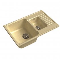 Мойка кухонная Raiber Судеты RQ377 прямоугольная с крылом и двумя чашами, бежевый