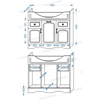 Тумба с раковиной Francesca Империя 90-2 белый (2ящ+3дв, ум. Classic 90)-3
