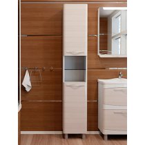 Шкаф-пенал Velvex Iva напольный, светлый лен (с бельевой корзиной)