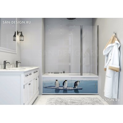 Фотоэкран под ванну Francesca Premium Пингвины на льдине-2