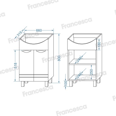 Комплект мебели для ванной комнаты Francesca Доминго 70 правый-6