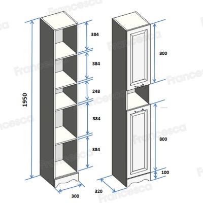 Пенал Francesca Империя 30 белый, универсальный, 2 двери, с подсветкой-4
