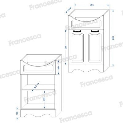 Комплект мебели для ванной комнаты Francesca Avanti Империя 50, левый-6