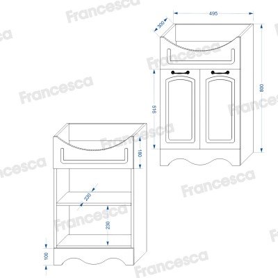 Комплект мебели для ванной комнаты Francesca Avanti Империя 55, правый-6