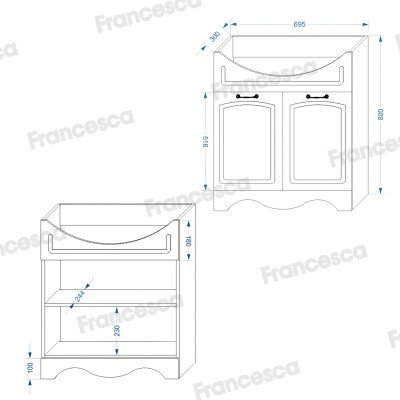 Комплект мебели для ванной комнаты Francesca Avanti Империя 75-2, правый-6
