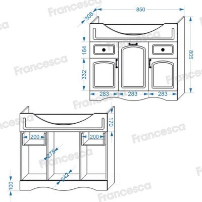 Комплект мебели для ванной комнаты Francesca Avanti Империя 90-2, с ящиками-7