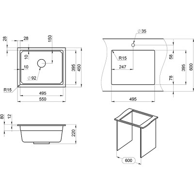 Кухонная мойка Granula Kitchen Space KS-5501U алюминиум-1