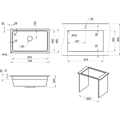 Кухонная мойка Granula Kitchen Space KS-7303U черный-1