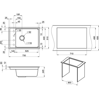 Кухонная мойка Granula Kitchen Space KS-7305 алюминиум-1