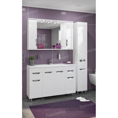 Тумба с раковиной Francesca Avanti Доминго 120 белый, с подсветкой (2ящ+4дв, ум. Milen 120)-1