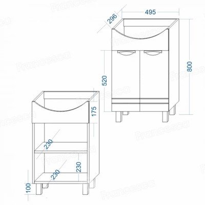 Тумба с раковиной Francesca Avanti Доминго 55 белый, с подсветкой (2 дв.,ум. Уют 55)-6