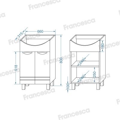 Тумба с раковиной Francesca Avanti Доминго 70 2 двери, с подсветкой (ум. Балтика 70)-4