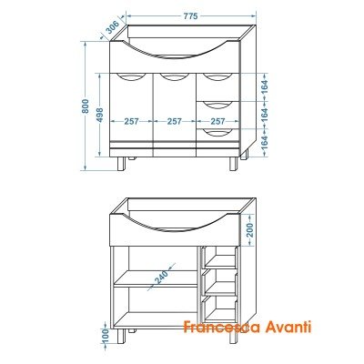 Тумба с раковиной Francesca Avanti Доминго 80 белый, с подсветкой (2дв+3ящ, под ум. Балтика 80)-5