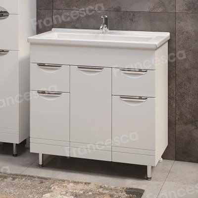 Тумба с раковиной Francesca Avanti Доминго М 80 белый, с подсветкой (3 дв.+2 ящ., ум. Миранда 80)-2