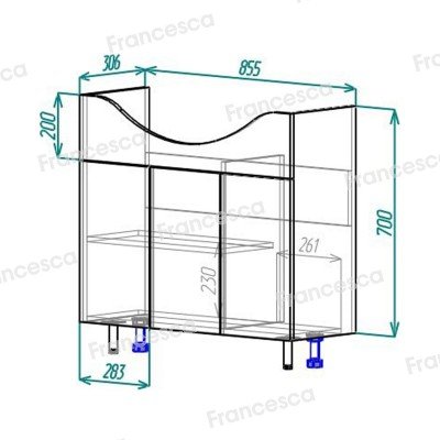 Тумба с раковиной Francesca Avanti Доминго 90 3 двери, с подсветкой (ум. Classic 90)-4