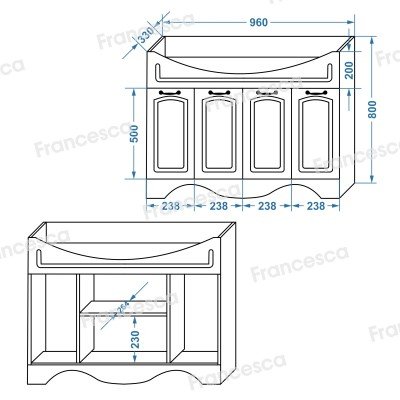 Тумба с раковиной Francesca Avanti Империя 100 белый с подсветкой (4 двери, ум. Эльбрус 100)-6