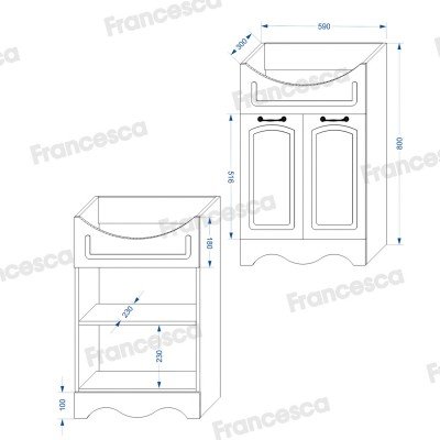 Тумба с раковиной Francesca Avanti Империя 60 с 2 дверцами белый (ум. Уют 60) с подсветкой-6