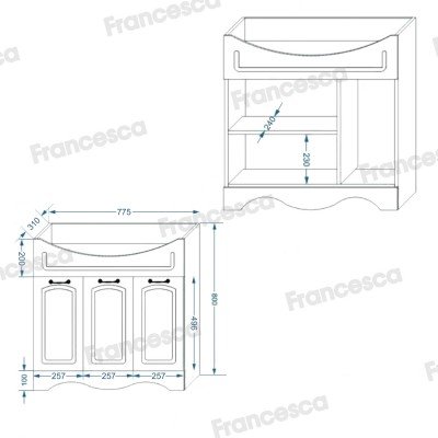 Тумба с раковиной Francesca Avanti Империя 80 с 3 дверцами белый (ум. Балтика 80) с подсветкой-6