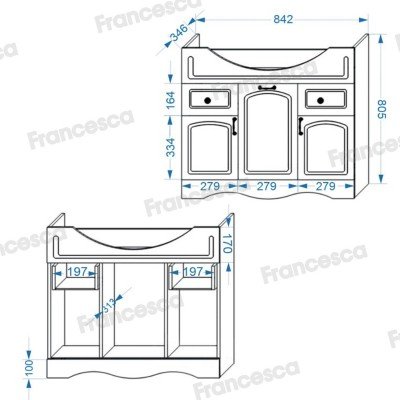 Тумба с раковиной Francesca Avanti Империя 85 белый (2ящ. + 3 дв. ум. Сенеж 87) с подсветкой-6