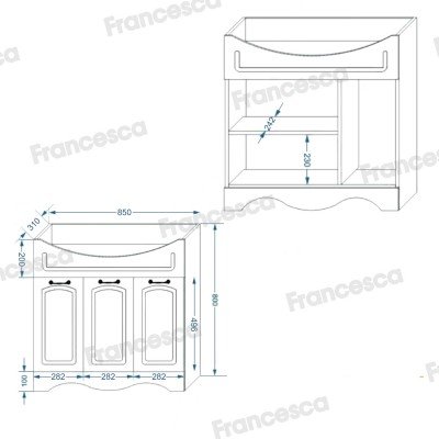 Тумба с раковиной Francesca Avanti Империя 90 белый с подсветкой (3 двери, ум. Classic 90)&nbsp;-6