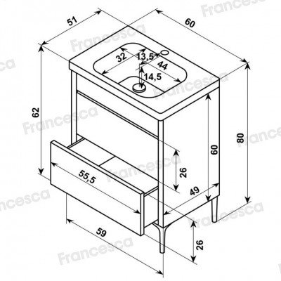 Тумба с раковиной Francesca Avanti Panda 60,DR-04-60, напольная, с подсветкой, бежевая-11