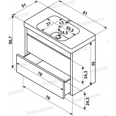 Тумба с раковиной Francesca Avanti Panda 80, DR-03B-80, подвесная, с подсветкой, бежевая-5
