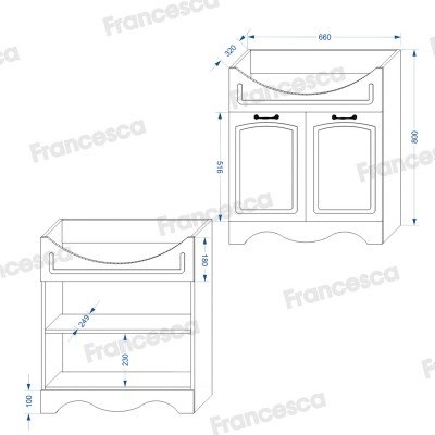 Комплект мебели для ванной комнаты Francesca Avanti Империя 70, правый-6