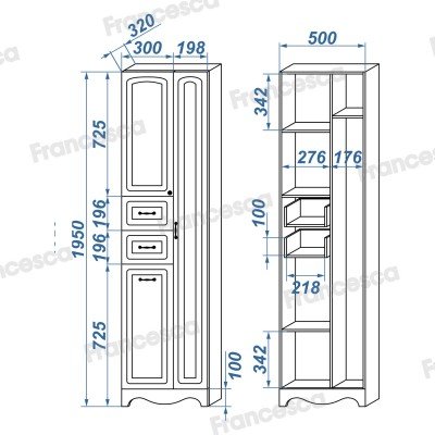 Пенал Francesca Империя 50 белый двойной, с подсветкой, без корзины-3