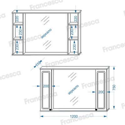 Шкаф-зеркало Francesca Avanti Империя 120 белый, 2 шкафа-4
