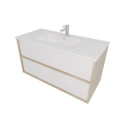 Тумба с раковиной Акватек Либра 100, дуб давос, белый матовый, 2 ящика