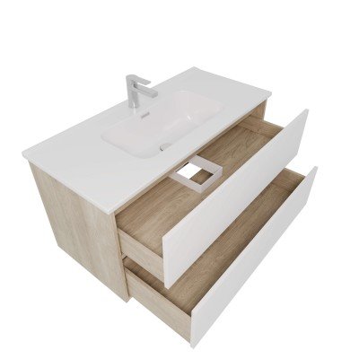 Тумба с раковиной Акватек Либра 100, дуб давос, белый матовый, 2 ящика-1
