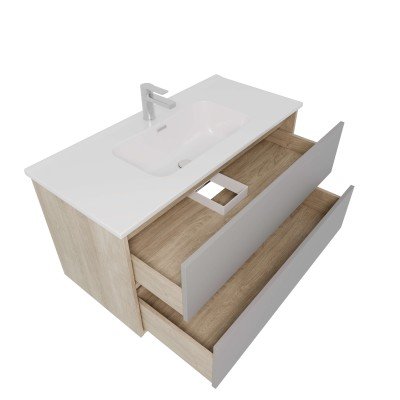 Тумба с раковиной Акватек Либра 100, дуб давос, серый туман, 2 ящика-1