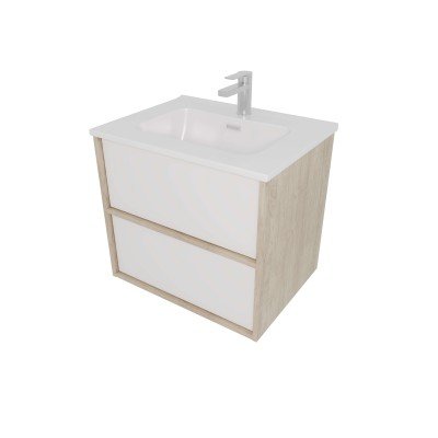 Тумба с раковиной Акватек Либра 60, с ящиками, дуб давос, белый матовый