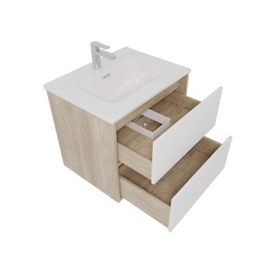 Тумба с раковиной Акватек Либра 60, с ящиками, дуб давос, белый матовый-1