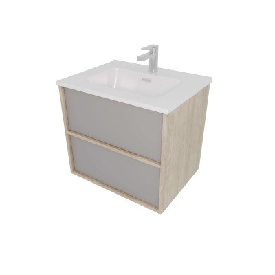 Тумба с раковиной Акватек Либра 60, с ящиками, дуб давос, серый туман