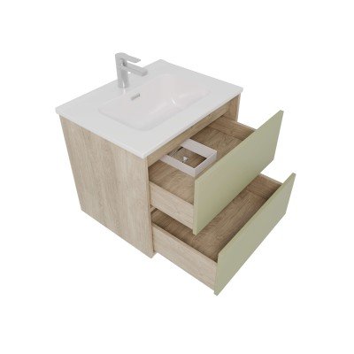 Тумба с раковиной Акватек Либра 60, с ящиками, дуб давос, шалфей зеленый-1