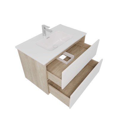 Тумба с раковиной Акватек Либра 80, 2 ящика, дуб давос, белый матовый-1