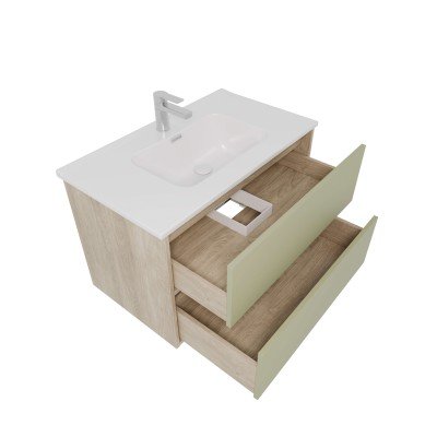 Тумба с раковиной Акватек Либра 80, 2 ящика, дуб давос, шалфей зеленый-1
