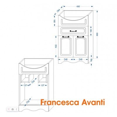 Тумба с раковиной Francesca Avanti Империя 55 с 1 ящиком белый с подсветкой (2дв.+1ящ, ум. Уют 55)-6