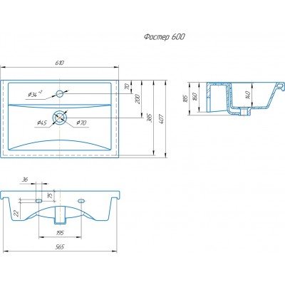 Тумба с раковиной Francesca Avanti Стокгольм 60 подвесная, с подсветкой (2 дв.,ум. Фостер 60)-8