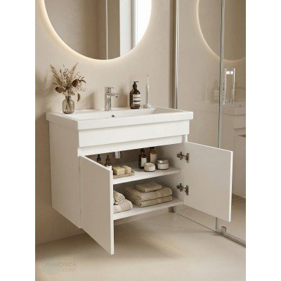 Тумба с раковиной Francesca Avanti Стокгольм 80 подвесная, с подсветкой (2 дв.,ум. Фостер 80)-1