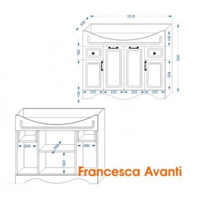 Тумба с раковиной Francesca Avanti Империя 105 венге с подсветкой (2ящ+4дв, ум. Классик 105)-4