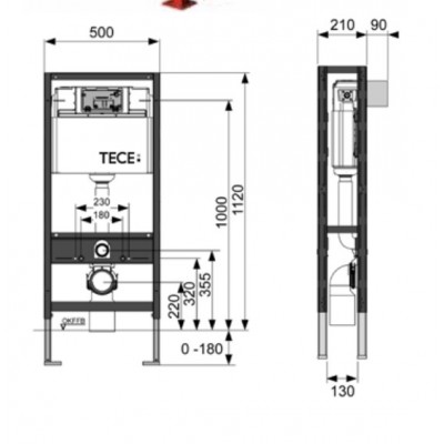 Инсталляция для унитаза Tece TECEconstruct 9500393, крепление к полу, двойная рама-1
