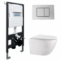 Комплект Abber Bequem AC1100-AC0105-AC0120, Унитаз подвесной безободковый, с микролифтом + Система инсталляции + Кнопка смыва хром глянцевый Комплект Abber Bequem AC1100-AC0105-AC0120, Унитаз подвесной безободковый, с микролифтом + Система инсталляции + Кнопка смыва хром глянцевый