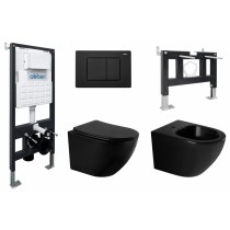 Комплект Abber Bequem AC1100MB-AC0105-AC0120MB-AC1150MB-AC0101P, Унитаз подвесной безободковый, с микролифтом + Система инсталляции + Кнопка смыва черная матовая + биде Комплект Abber Bequem AC1100MB-AC0105-AC0120MB-AC1150MB-AC0101P, Унитаз подвесной безободковый, с микролифтом + Система инсталляции + Кнопка смыва черная матовая + биде