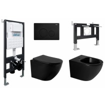 Комплект Abber Bequem AC1100MB-AC0105-AC0121MB-AC1150MB-AC0101P, Унитаз подвесной безободковый, с микролифтом + биде + Система инсталляции + Кнопка смыва черная матовая Комплект Abber Bequem AC1100MB-AC0105-AC0121MB-AC1150MB-AC0101P, Унитаз подвесной безободковый, с микролифтом + биде + Система инсталляции + Кнопка смыва черная матовая