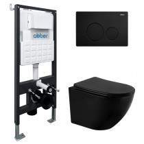 Комплект Abber Bequem AC1100MB-AC0105-AC0121MB, Унитаз подвесной безободковый, с микролифтом + Система инсталляции + Кнопка смыва черная матовая Комплект Abber Bequem AC1100MB-AC0105-AC0121MB, Унитаз подвесной безободковый, с микролифтом + Система инсталляции + Кнопка смыва черная матовая