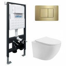 Комплект Abber Bequem AC1100T-AC0105-AC0120MMG, Унитаз подвесной безободковый, с микролифтом + Система инсталляции + Кнопка смыва золото матовое Комплект Abber Bequem AC1100T-AC0105-AC0120MMG, Унитаз подвесной безободковый, с микролифтом + Система инсталляции + Кнопка смыва золото матовое