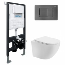 Комплект Abber Bequem AC1100T-AC0105-AC0120NG, Унитаз подвесной безободковый, с микролифтом + Система инсталляции + Кнопка смыва никель Комплект Abber Bequem AC1100T-AC0105-AC0120NG, Унитаз подвесной безободковый, с микролифтом + Система инсталляции + Кнопка смыва никель